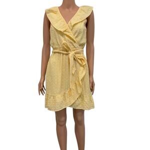 LC Lauren Conrad small eyelet faux wrap ruffle belted dress D4 2411
